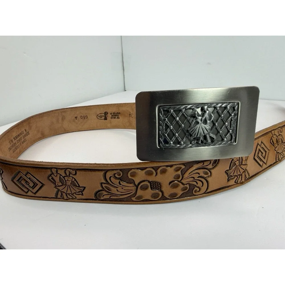 Justin Leather Belt Dancing Couple Date  Matching Belt Buckle Size 34